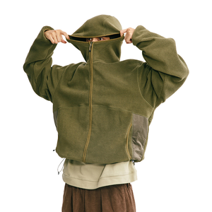 Sweat-shirts d'hiver imperméables en coton épais à fermeture éclair rétro pour hommes, taille surdimensionnée, teinture unie, OEM 2025 - Product Image 1