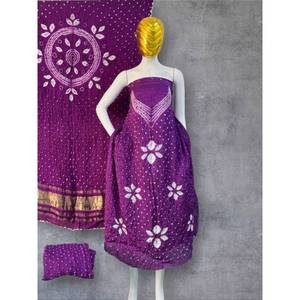 Tela Modal de Seda Bandhani Sibori con Bordado Floral, Estilo A-Line, para Vestidos Formales, Dupatta para Mujer - Product Image 1