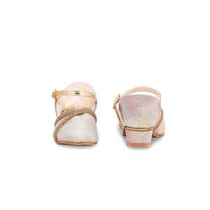 Zapatos de tacón de aguja dorados para mujer KD0948 tacones de sandalia de cuero de vaca con zapatos de novia de plataforma fina cuadrada de 3cm - Product Image 2