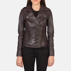 Veste d'hiver en cuir de vache véritable pour femmes, style motard, nouvelle collection, mode féminine classique, rembourrage en coton respirant, OEM - Product Image 1