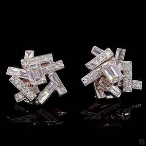 Geometric Lab Grown Diamond <b>Stud</b> <b>Earrings</b> | 14K Rose Gold | Emerald and Baguette Cut Cluster Design - Product Image 2