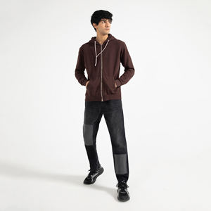 Sweat à capuche zippé en molleton de coton mélangé pour homme, confortable, respirant, coupe-vent, écologique, pour l'hiver, teinture unie, dernières tendances - Product Image 2