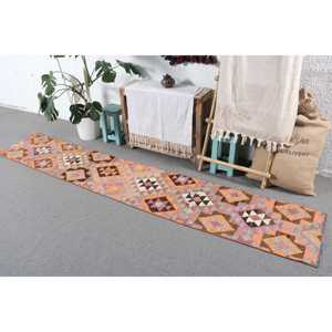 1.7x9.8 ft Turkish <b>Runner</b> <b>Rug</b>, Vintage Orange Floral <b>Rug</b> - Product Image 2