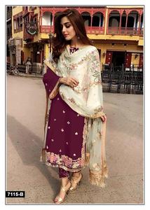 Three Piece Collection Trendy Modern Style Heavy Faux Georgette Salwar Kameez With Sequence Embroidery Work Wholesale <b>Supply</b> - Product Image 2