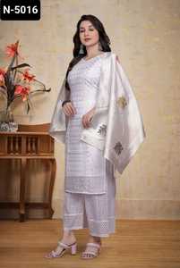 Dernières femmes portent un haut en Georgette de qualité supérieure avec un beau Chikankari Work With Cotton Borer Work Palazzo with Jecquerd Dupatta - Product Image 3