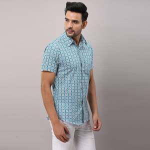 Camisa Casual para Hombre, Azul Claro, 100% Algodón, Estampada, Corte Ajustado, Talla 6XL, Tela Popelina Transpirable, Camisas de Vestir ODM con Estampado Floral - Product Image 4