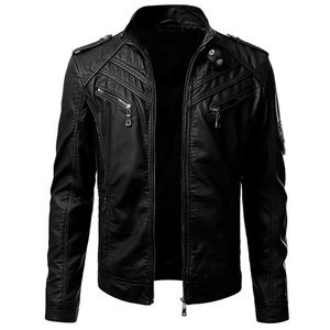 Vêtement d'extérieur en gros, veste en cuir bomber tendance, veste en cuir PU pour homme, manches longues, veste de motard, veste en cuir véritable de haute qualité pour homme - Product Image 5