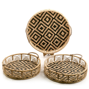 Round Shape Wooden Food Dessert <b>Trays</b> Different Sizes <b>Black</b> Powder Coated Iron Handles Stylish and Durable Hotel Ware - Product Image 5