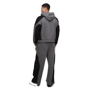 ชุดวอร์มผ้าฟลีซสีเทาดำสำหรับผู้ชายมีฮู้ดและกางเกงวิ่งใส่สบายเสื้อผ้าสองชิ้นสำหรับฤดูหนาวสมัยใหม่ - Product Image 2
