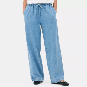 Femmes été surdimensionné coupe droite Denim Joggers taille moyenne cravate taille Streetwear pantalon plat avant respirant séchage rapide - Product Image 2