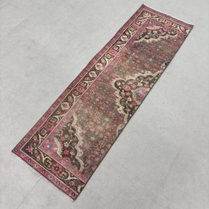 Vintage Rug, 2.2x7.1 ft Turkish Rug, <b>Brown</b> Floral <b>Wool</b> Rug - Product Image 2