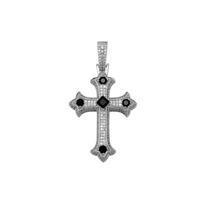 Colgante de Cruz con Incrustaciones de Moissanita Negra en Plata de Ley 925, Joyería Religiosa Gótica Hip Hop para Hombre - Product Image 4