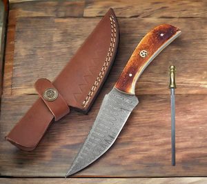 Lame en acier damas professionnelle couteau de chasse polyvalent poignée en os de chameau Camping randonnée survie chasse couteau à lame fixe - Product Image 2