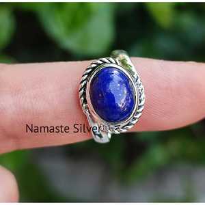 Bague artisanale en argent sterling 925 avec lapis-lazuli, pierre de naissance de septembre, alliance de promesse, incrustation de pierre précieuse bleue naturelle, bijoux de style bohème - Product Image 6