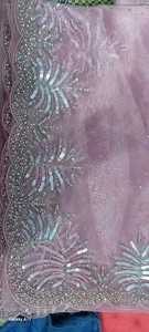 Saree en soie organza pure avec fil Zari paillettes pièce de chemisier long de Style indien pour les mariages et les fêtes des adultes - Product Image 2