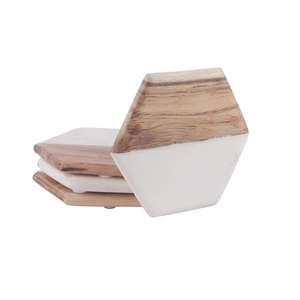 White Marble & Wooden <b>Coasters</b> Handcrafted Tea Coffee <b>Coasters</b> - Product Image 1