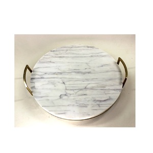 Plateau en marbre de 14 pouces Poignée ronde en laiton Supports de rangement pour valet de maquillage Plateau en marbre Poignée en laiton - Product Image 6