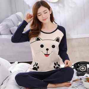 Conjunto de pijamas de algodón 2025 para mujeres y niñas, tops finos de primavera y ropa de dormir de cuello redondo, conjunto de 2 piezas - Product Image 2