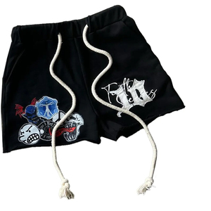 OEM Vintage Men's Gym Sweat Shorts Heavy Cotton Acid Wash con parche bordado de secado rápido Cordón y decoración de bolsillos - Product Image 4