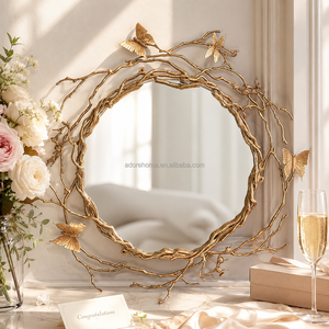Adore Home M3006 <span class=keywords><strong>Specchio</strong></span> da Parete di Lusso in Rame Massiccio con <span class=keywords><strong>Farfalle</strong></span> 3D e Rami, Decorazione Artistica Fatta a Mano per Hotel, Villa e Casa - Product Image 1