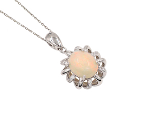 Collar con colgante de piedras preciosas ovaladas de ópalo etíope natural de 12x10 MM con cadena de Plata de Ley 925 para mujeres para bodas - Product Image 1