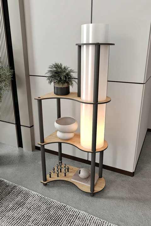 Nefiz Home Tina Decorative Shelf Modern Floor Lamp - White Lampshade