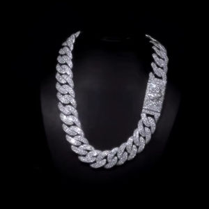 Collier chaîne cubaine de luxe sertie de diamants, plaqué rhodium, moissanite VVS, cadeau orthodoxe hip-hop et fête - Product Image 1
