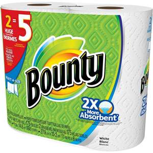 Bounty Full Sheet <b>Paper</b> Towels, <b>White</b>, 2 Triple <b>Rolls</b> - 6 Regular <b>Rolls</b> (Pack of 2) - Product Image 1