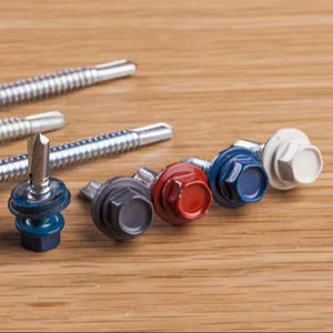 Vis auto-perceuses à tête hexagonale avec rondelle collée EPDM colorée RAL No4 diamètre zingué 6.3mm DIN7504K - Product Image 1