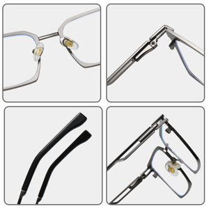 Nueva moda de lujo para hombre, gafas, bloqueador de luz azul, geométrico, negro, plateado, cuadrado, aleación, bisagra de resorte, óptica 2025 - Product Image 4