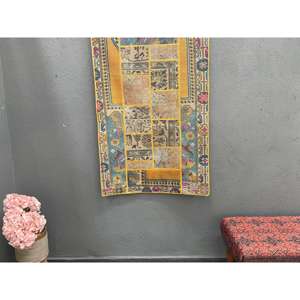 Alfombra Vintage, Pequeña, 2.7x4.1 pies, Alfombra Turca, Alfombra de Lana a Rayas Azules y Amarillas - Product Image 1