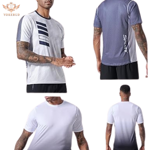 เสื้อยืดคอลูกเรือแห้งเร็วสำหรับผู้ชายเสื้อกีฬาวิ่งออกกำลังกายในยิมเสื้อแขนสั้นแบบใหม่ - Product Image 6