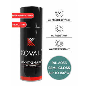 KOVALI 3 en 1 Aérosol Spray Apprêt Émail Protection Anti-Rouille et Anti-Corrosion Métal Bois Semi-Brillant Menthe Turquoise RAL 6033 520ml - Product Image 1