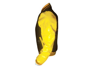 แจ็กเก็ตแนวสตรีทผู้ชายสำหรับฤดูหนาวเสื้อแจ็คเก็ตกันลมแบบตัวหนังสือผ้าวูลคุณภาพระดับพรีเมียม100% แขนเสื้อหนังแท้ - Product Image 2