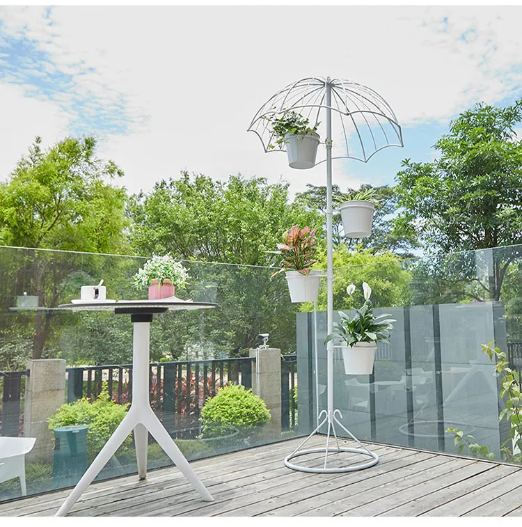 Outdoor Garten Rostfrei Dekorative Blumentöpfe Pflanze Pflanz gefäße Stand Metall Regenschirm Design Balkon Patio