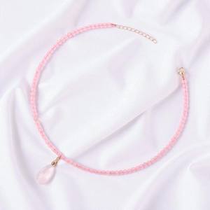 Rose Quartz Beaded <b>Choker</b> <b>Necklace</b> with Tear Drop Pendant - 925 Silver Handmade Charms <b>Necklace</b> for Wholesale - Product Image 1