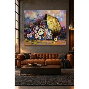 Fleurs de Fida qui tombent d'un panier en osier renversé, impression sur toile - Product Image 3