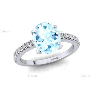 แหวนเพชรรูปไข่สีอะความารีนธรรมชาติสำหรับ1.75Ct ครบรอบ14K 18K แข็งทองเดือนมีนาคมพลอยแท้เครื่องประดับแหวนแต่งงาน - Product Image 4