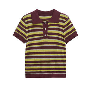 Primavera nueva moda de mujer Casual versátil rayas de punto POLO cuello de manga corta - Product Image 1