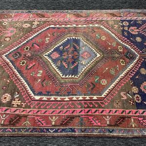 Tapis turc 4,6x6 pieds, tapis d'appoint vintage, tapis géométrique en laine rose et bleu - Product Image 5