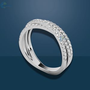 แหวนแต่งงานเพชรโมอีสไม่มีสี10K สีทองขาวทึบแหวนครึ่งชั่วนิรันดร์สำหรับผู้หญิง - Product Image 4