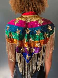 Belle cape burlesque en polyester noir avec des brins de perles et des paillettes élégante attache le cou pour les occasions de club festives - Product Image 2