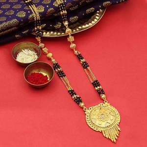 Venta al por mayor 24K Micro Gold Plated Long Pendant Mangalsutra, Tradicional Indian Long Mangalsutra, Micro Gold Plated Wedding Jewelry - Product Image 1