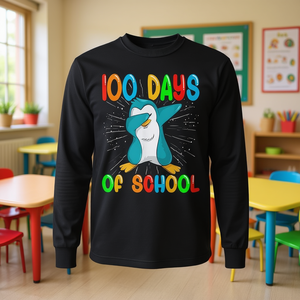 Maglietta a maniche lunghe con stampa 100 Days Of School Dabbing Penguin - Product Image 3