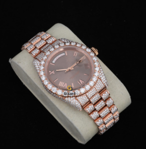 Reloj de pulsera Hip Hop con esfera redonda mejorada para hombre con Lab Grown VVS Clarity Diamonds Pantalla analógica Ventana de esfera de cristal Exclusivo - Product Image 4