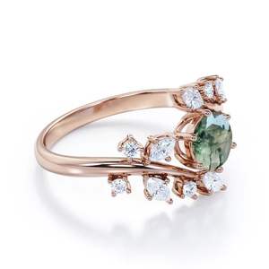 แหวนเพชรเม็ดเล็กสีเขียวมอสเตอริ925สำหรับผู้หญิงแหวนหมั้นงานแต่งงานสำหรับสาขาดอกไม้ - Product Image 5