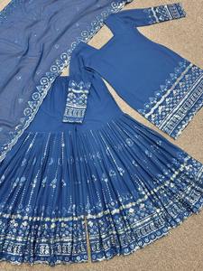 Último diseñador Heavy Faux Georgette bordado secuencia trabajo Sharara traje indio y paquistaní ropa por FabZone - Product Image 5
