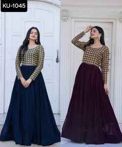 Vestidos Anarkali étnicos indios y paquistaníes Faux Blooming con lentejuelas y trabajo bordado Zari para ropa de festival de boda - Product Image 3