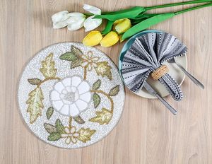 <b>Beaded</b> <b>Placemat</b> With Flower Leaf Design for Round Dining Table Thanksgiving Occasions & Celebrations Mats & Pads - Product Image 6
