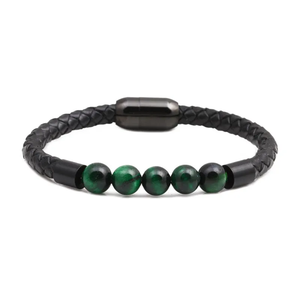 Classic Malachite <b>Leather</b> Bangle With Stainless Steel Magnetic Buckle Stone <b>Bracelet</b> for Women <b>Men</b> - Product Image 6
